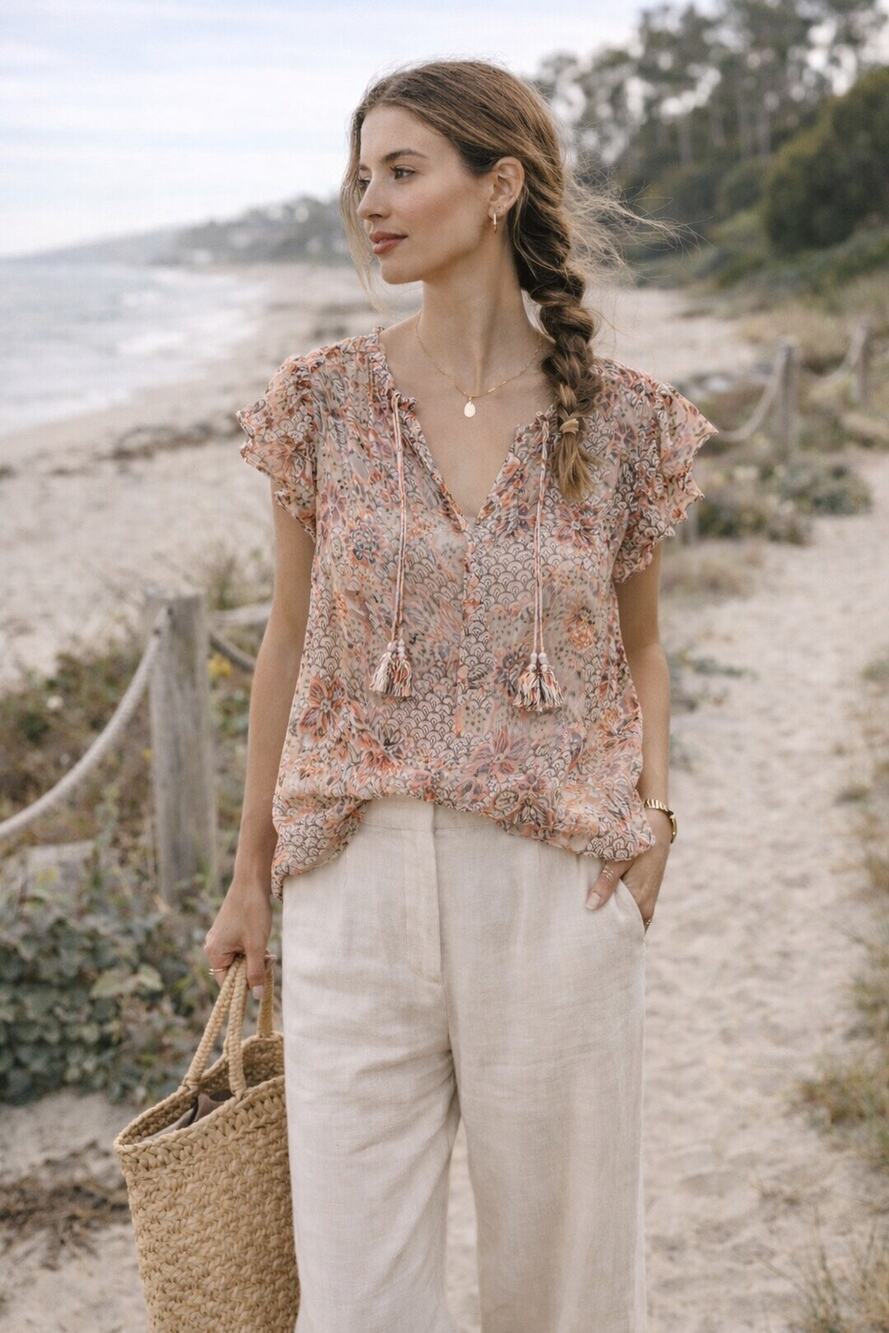 Misa Los Angeles Sheer Blouse Floral Feminine Top Delicate Going Out Large
